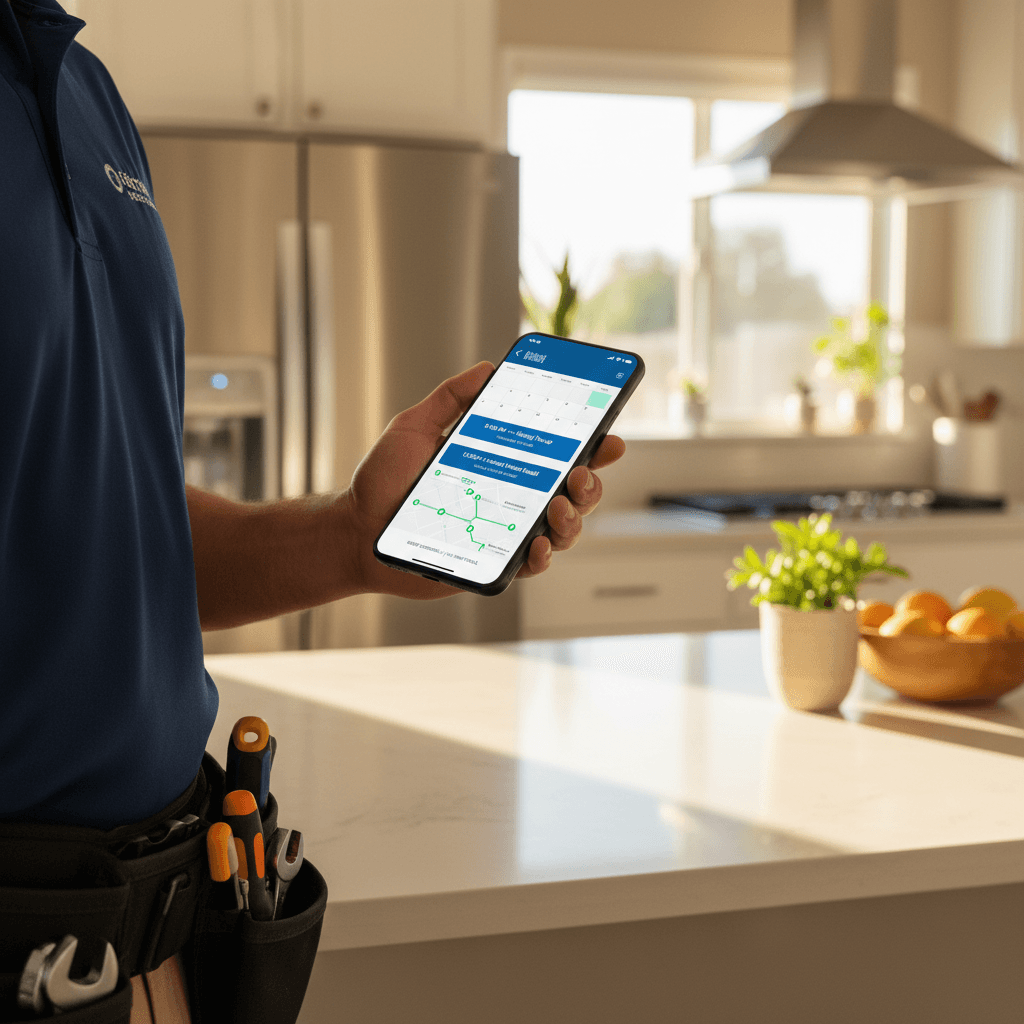 Appliance repair service scheduling on a phone in a Charlotte home